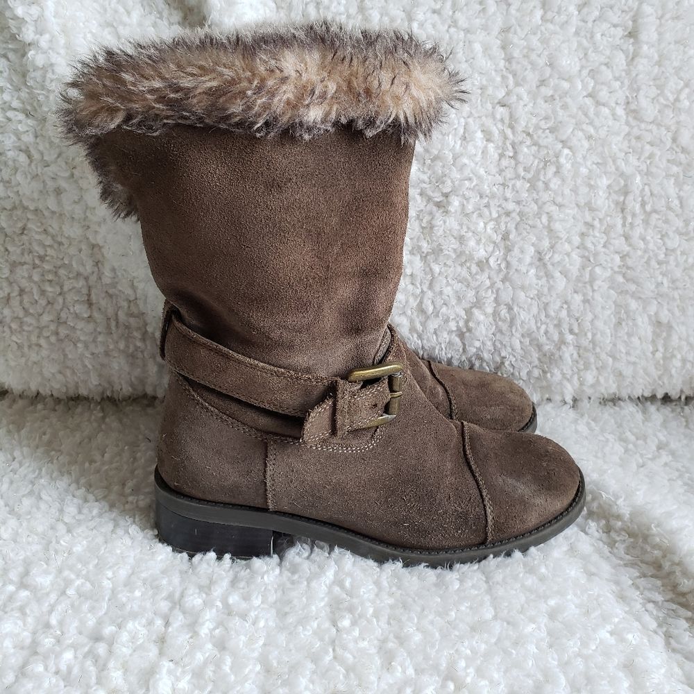 Cougar Faux Fur Lined Suede Buckle Pull on Boots